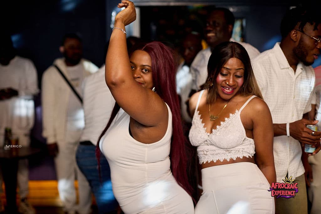 Friends dancing at the All White Party